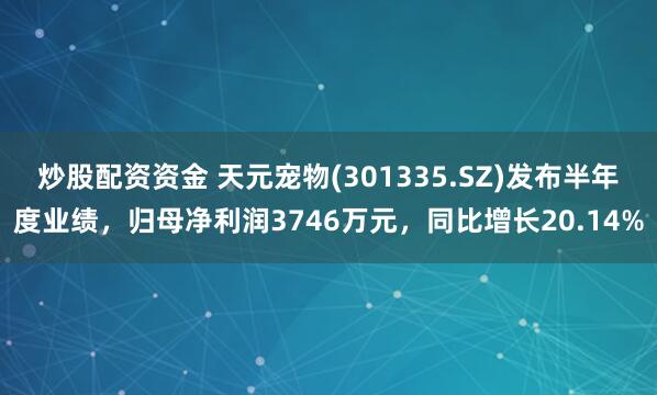 炒股配资资金 天元宠物(301335.SZ)发布半年度业绩，归母净利润3746万元，同比增长20.14%